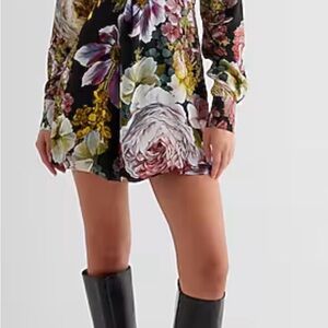 Floral V-Neck Long Sleeve Twist Front Romper
